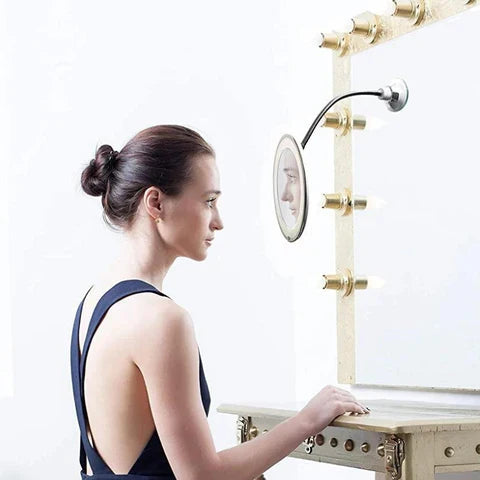 Miroir grossissant LED 10x à bras flexible et ventouse