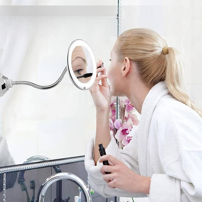 Miroir grossissant LED 10x à bras flexible et ventouse