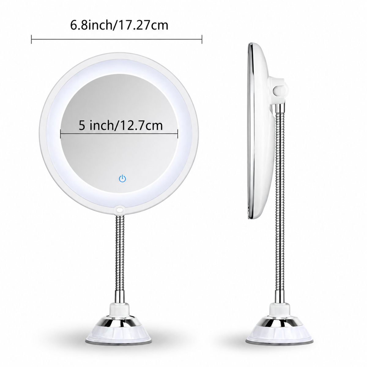 Miroir grossissant LED 10x avec bras orientable et ventouse