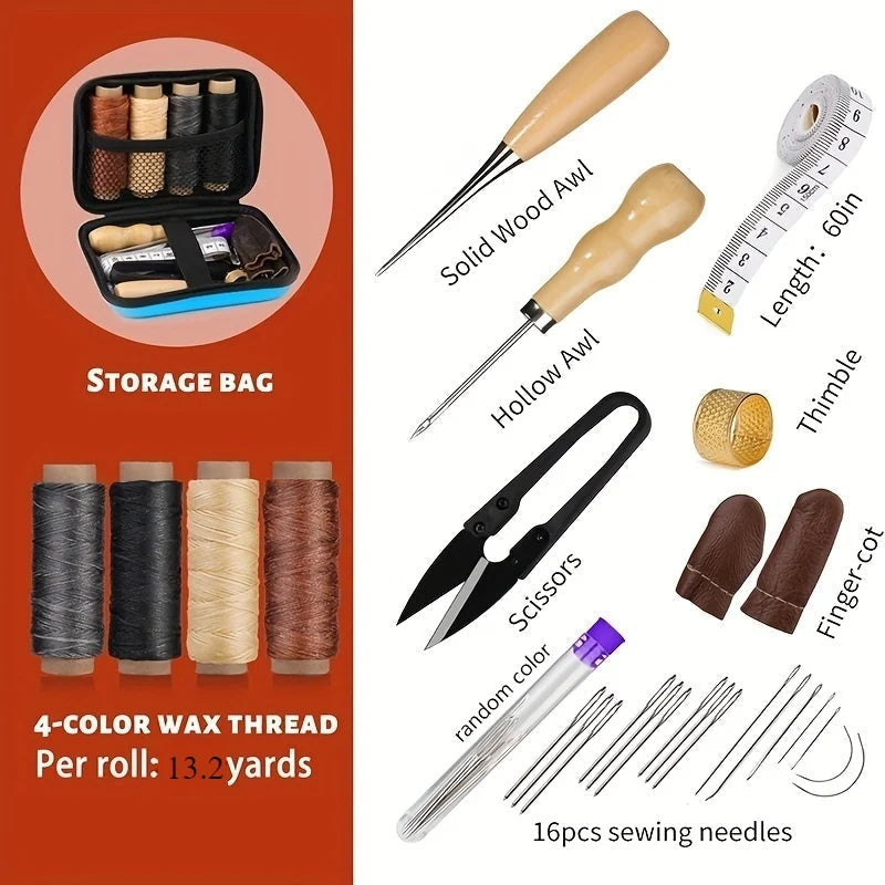 Kit couture cuir fil ciré et aiguilles
