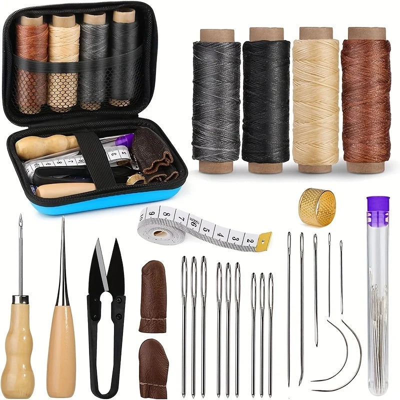 Kit couture cuir fil ciré et aiguilles