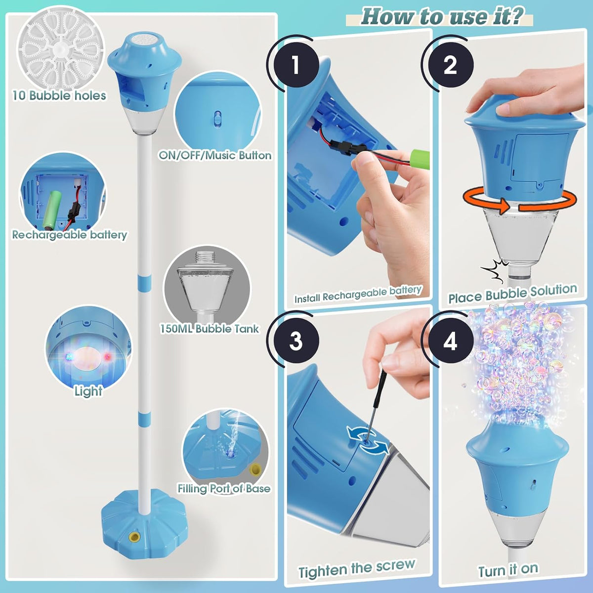 Machine à bulles en forme de lampadaire rechargeable
