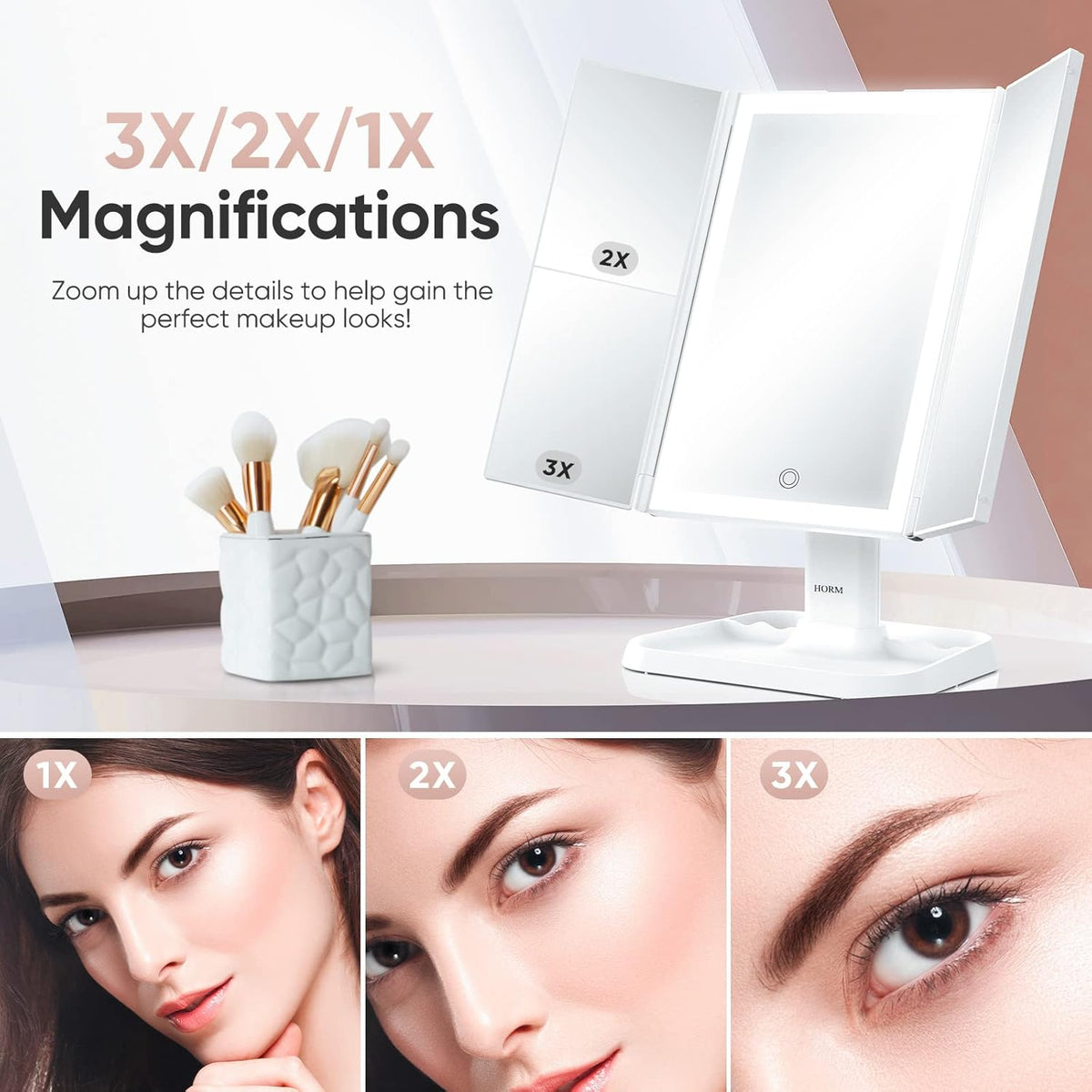 Miroir de maquillage pliable à LED rechargeable USB-C