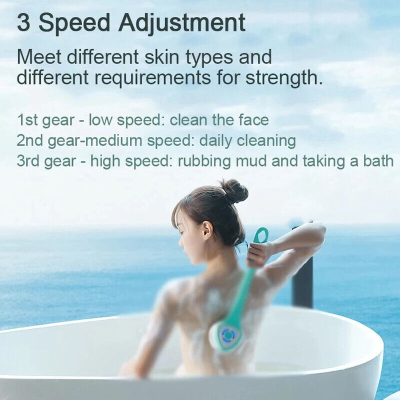 Brosse de douche électrique à tête rotative et manche long