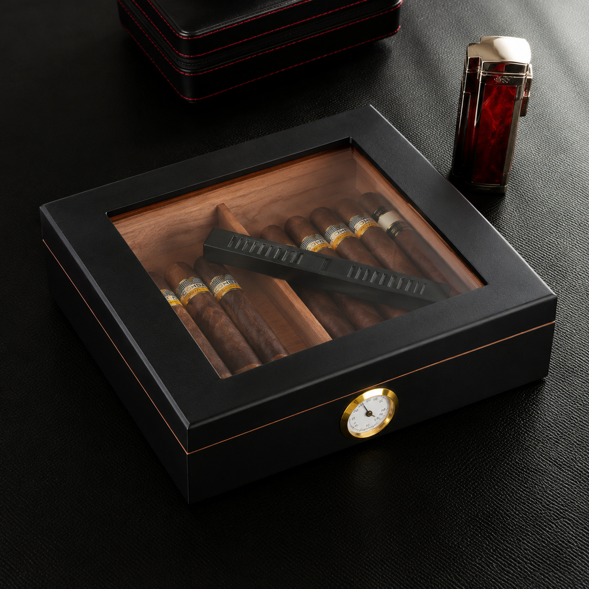Coffret de rangement pour quinze cigares avec hygromètre