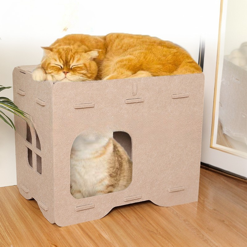 Felineau Cube Douillet en Feutre pour Chat - Nid Modulable