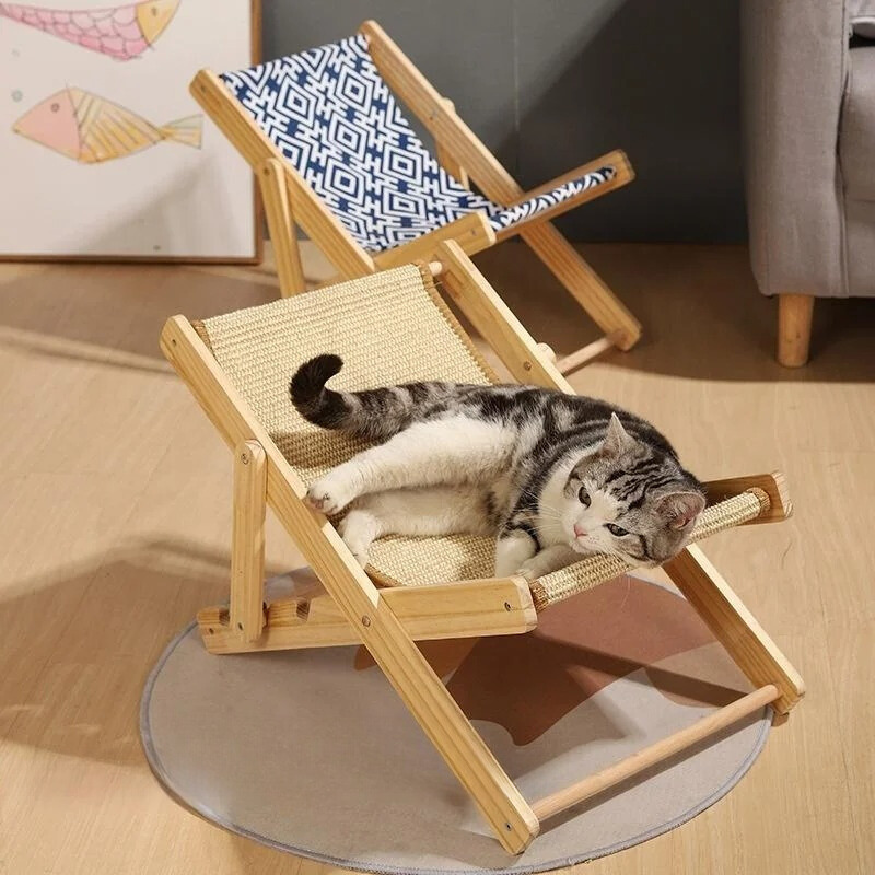 Felineau Transat en Bois avec Tapis Griffoir pour Chat