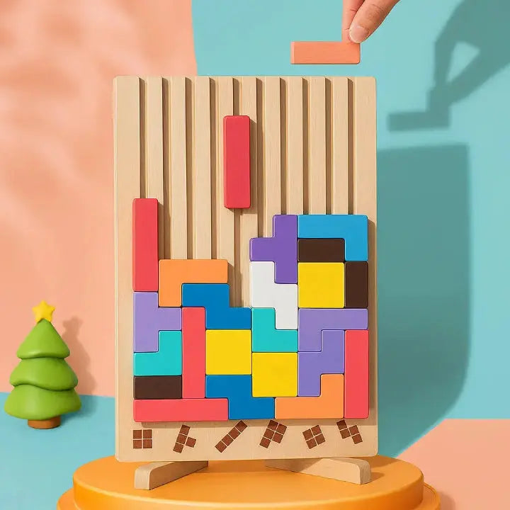 Puzzle vertical à blocs en bois colorés