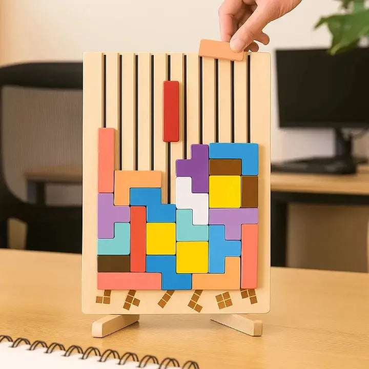 Puzzle vertical à blocs en bois colorés