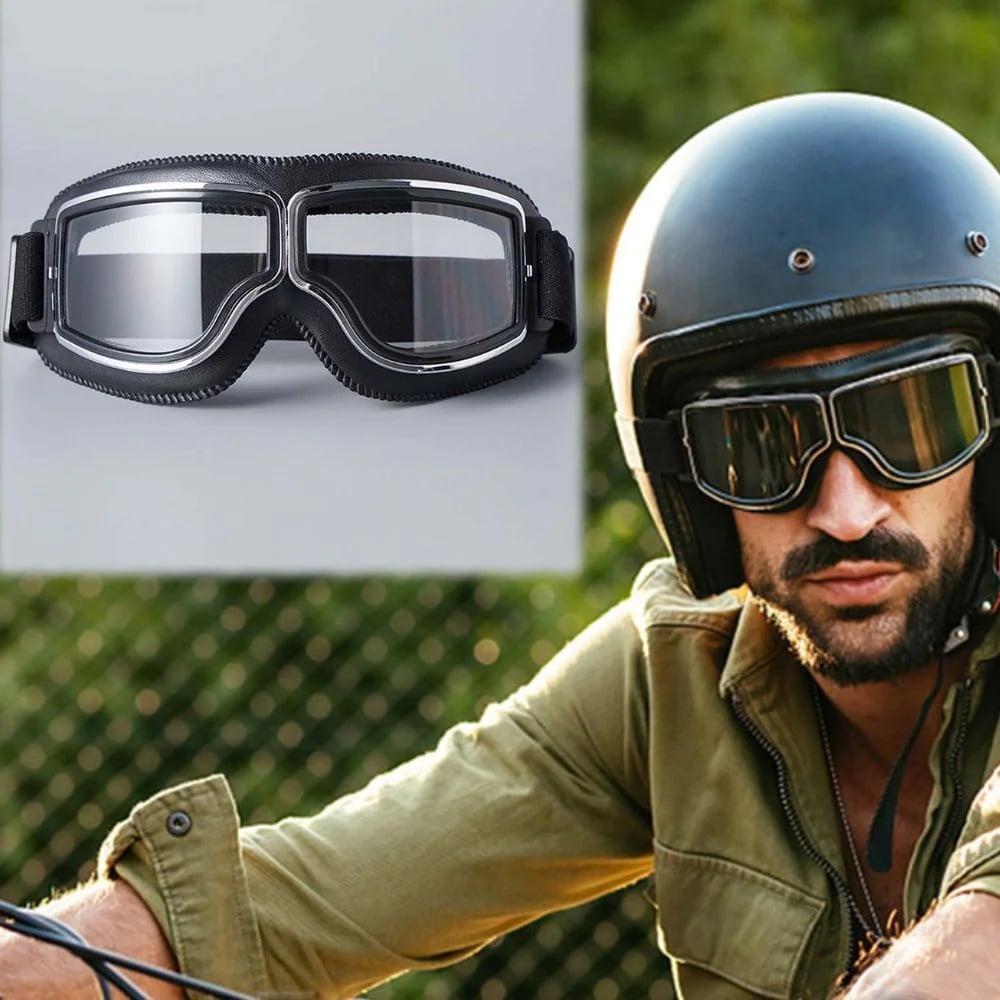 Lunettes de moto rétro à verres polycarbonate et sangle réglable