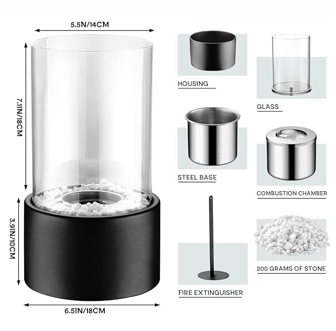Lampe à combustible avec cylindre en verre et éteignoir