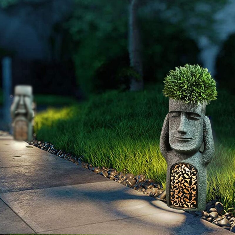 Pot de fleurs statue à LED en résine