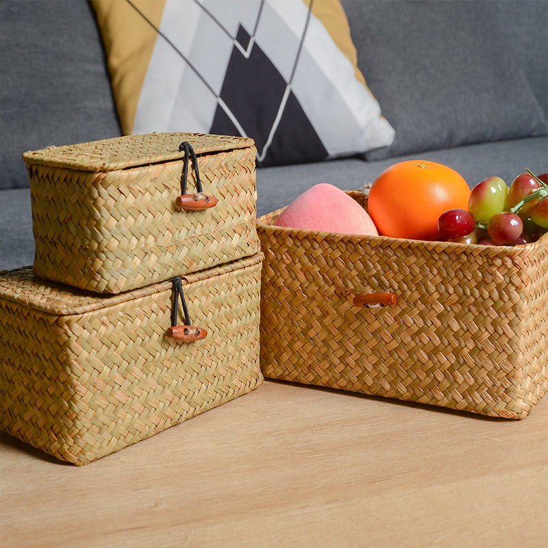 Panier de rangement rectangulaire tressé avec couvercle