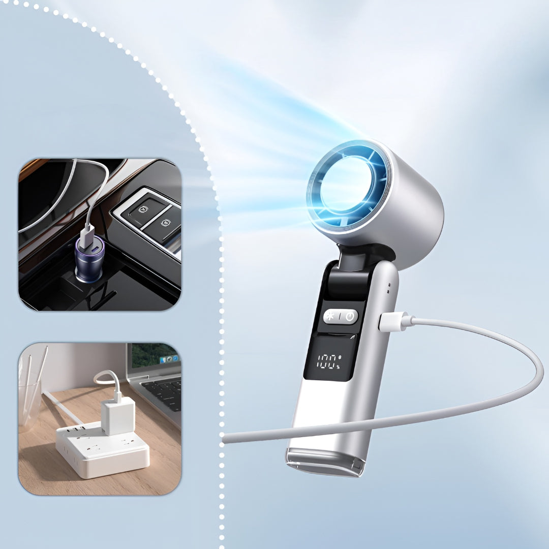 Ventilateur à main rechargeable USB-C avec affichage numérique