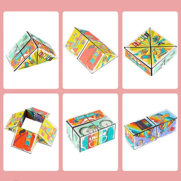 Cube transformable en ABS à motifs colorés