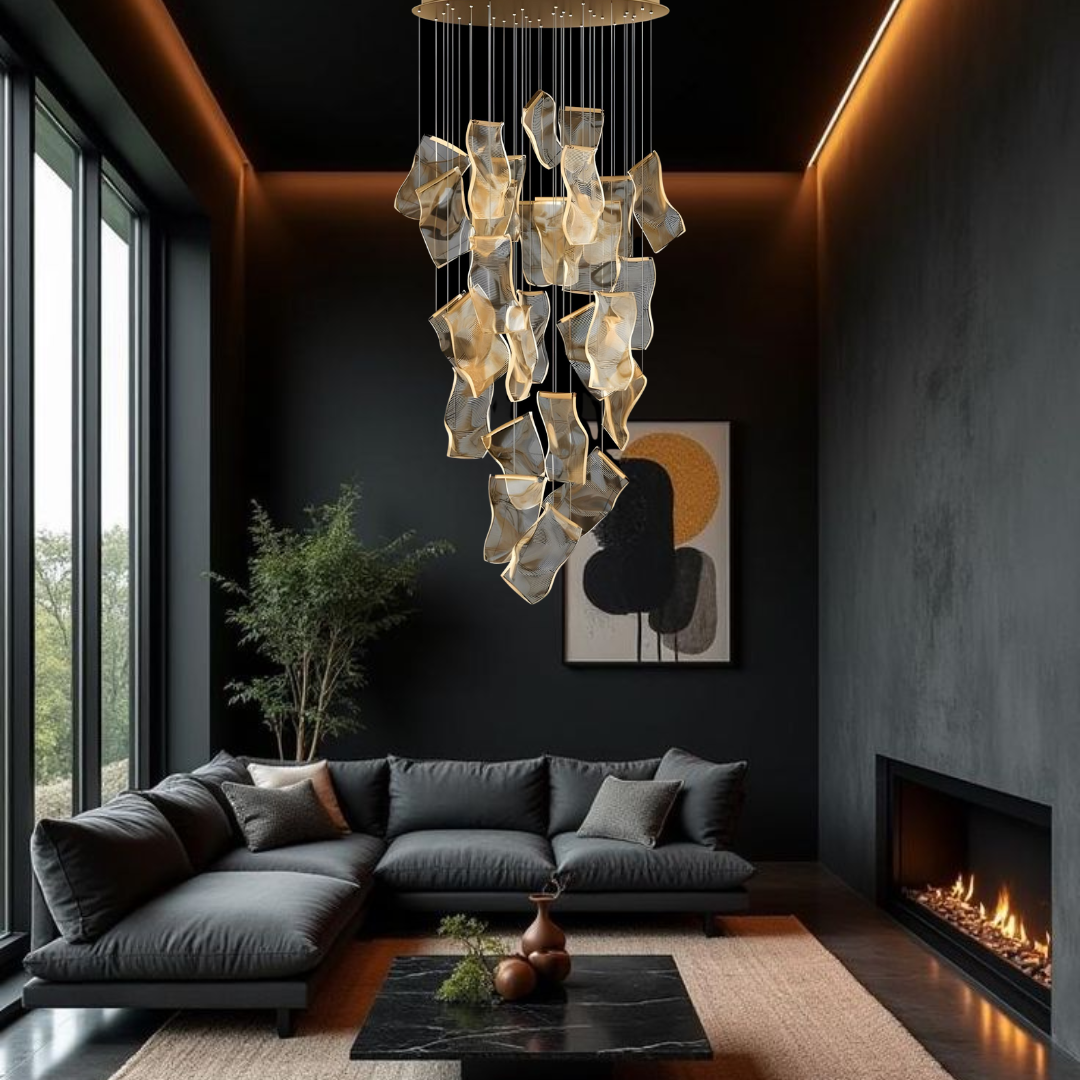Lustre LED doré à 6 lumières avec base ronde – image 30