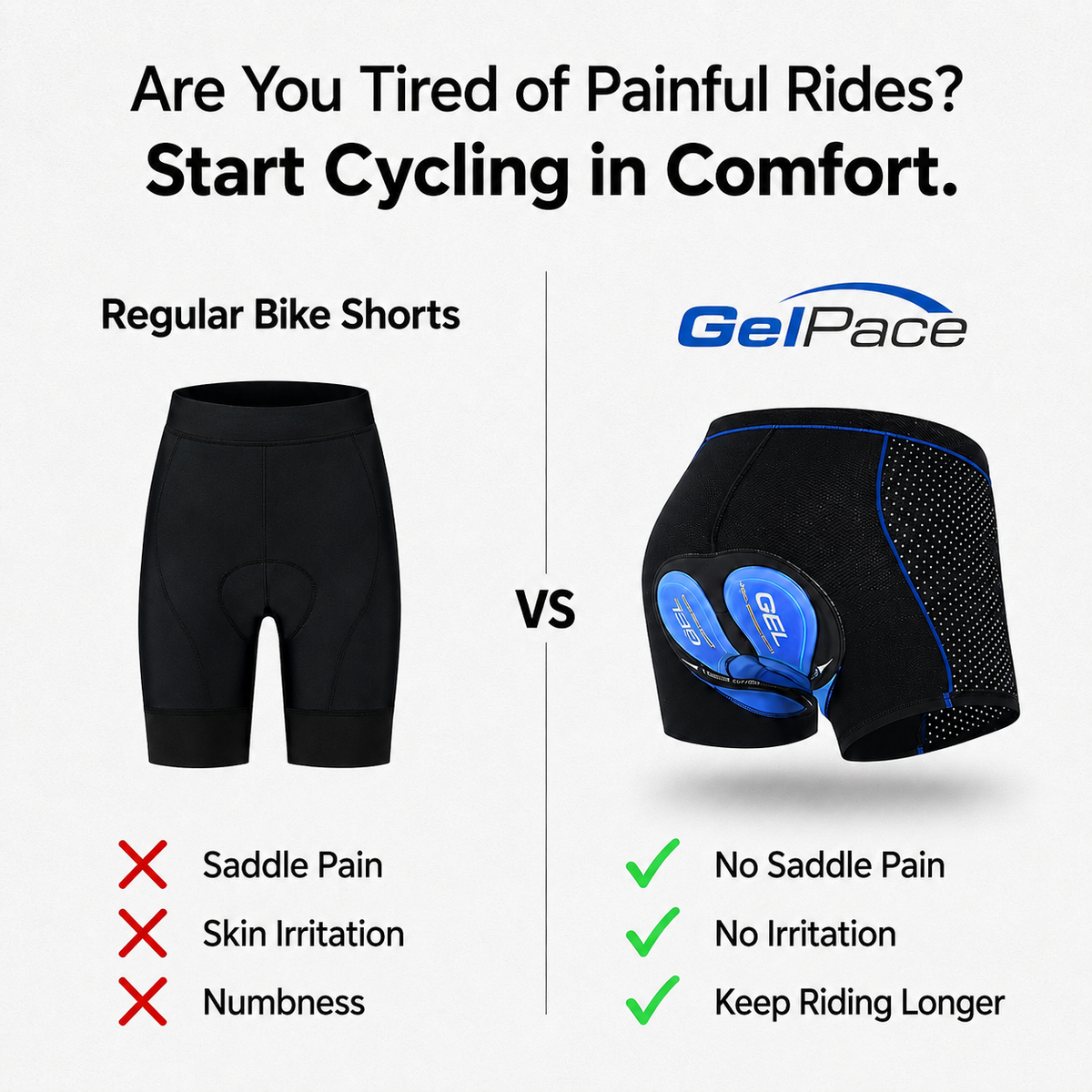 Short de cyclisme unisexe avec rembourrage gel