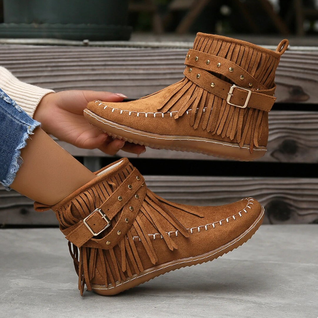 Bottines en daim pour femme à glissière latérale et rivets