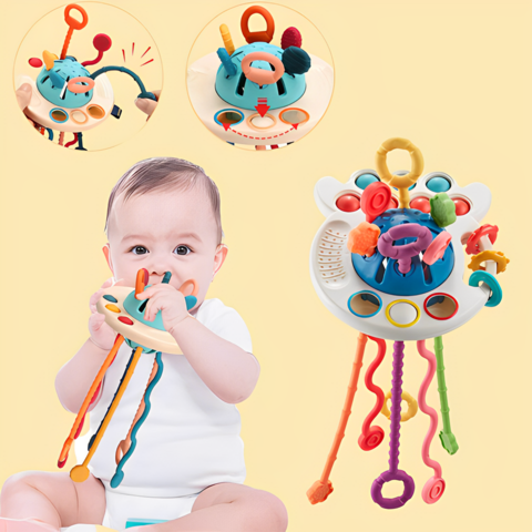 Jouet sensoriel soucoupe à 6 cordons en silicone et ABS