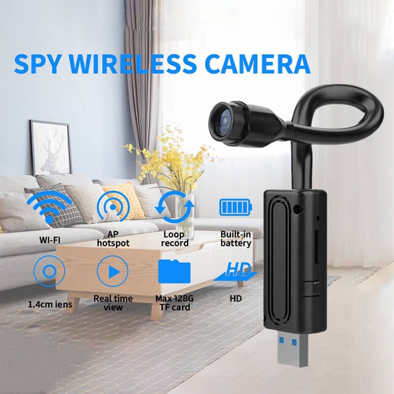 Mini-caméra Wi-Fi 1080P à col flexible et alimentation USB