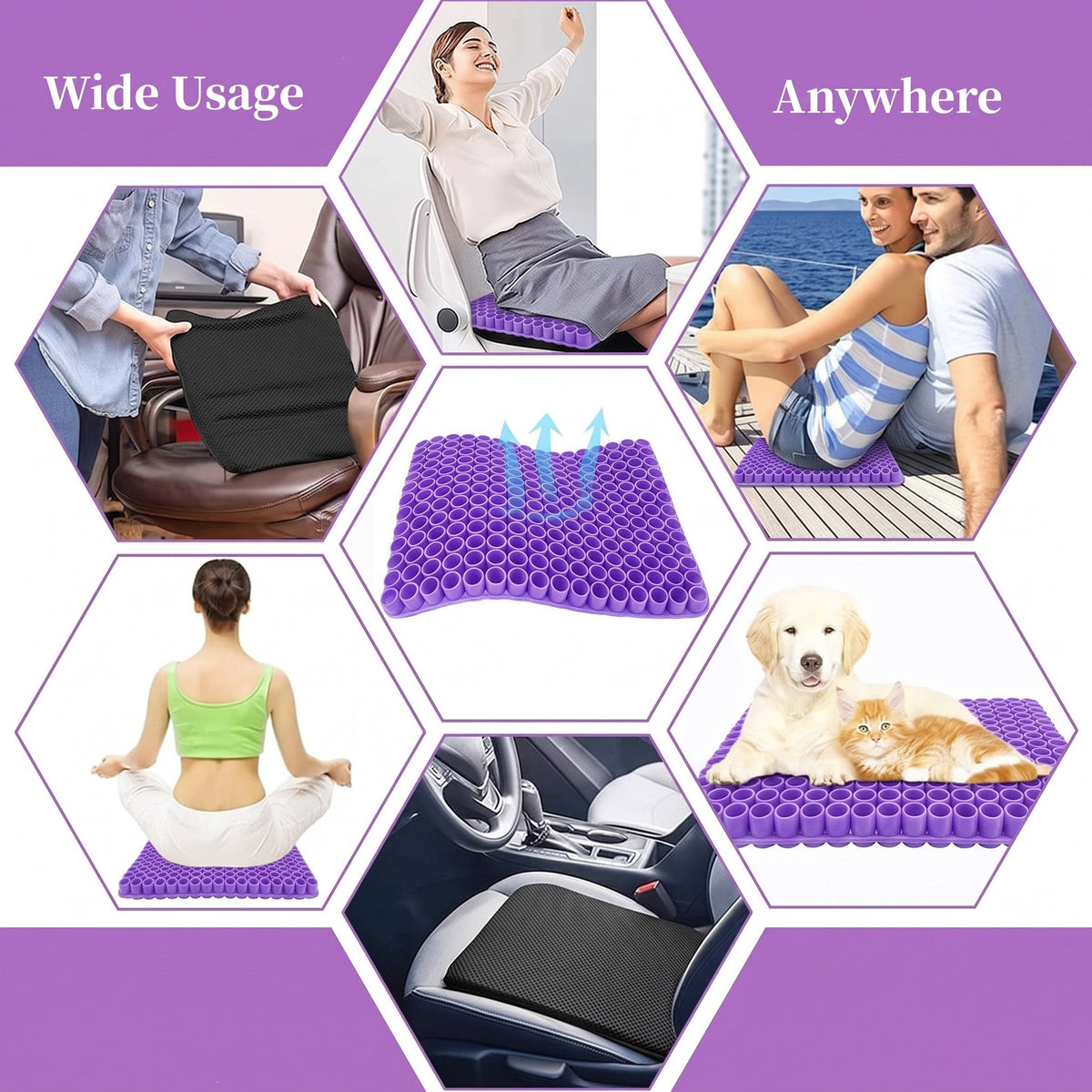 Coussin d’assise en gel de silicone à structure alvéolée
