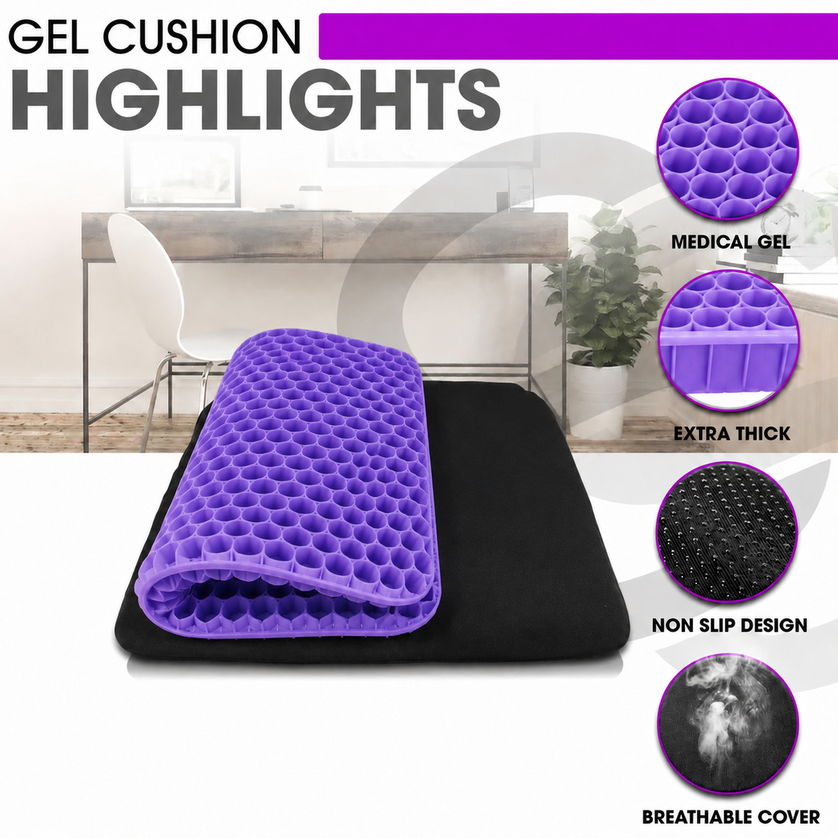 Coussin d’assise en gel de silicone à structure alvéolée