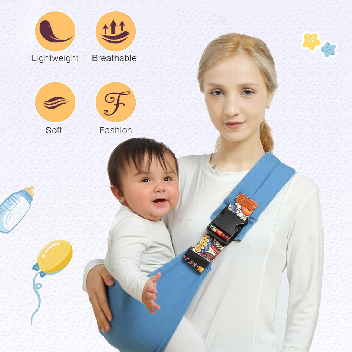Porte-bébé réglable en coton et polyester – jusqu’à 15 kg