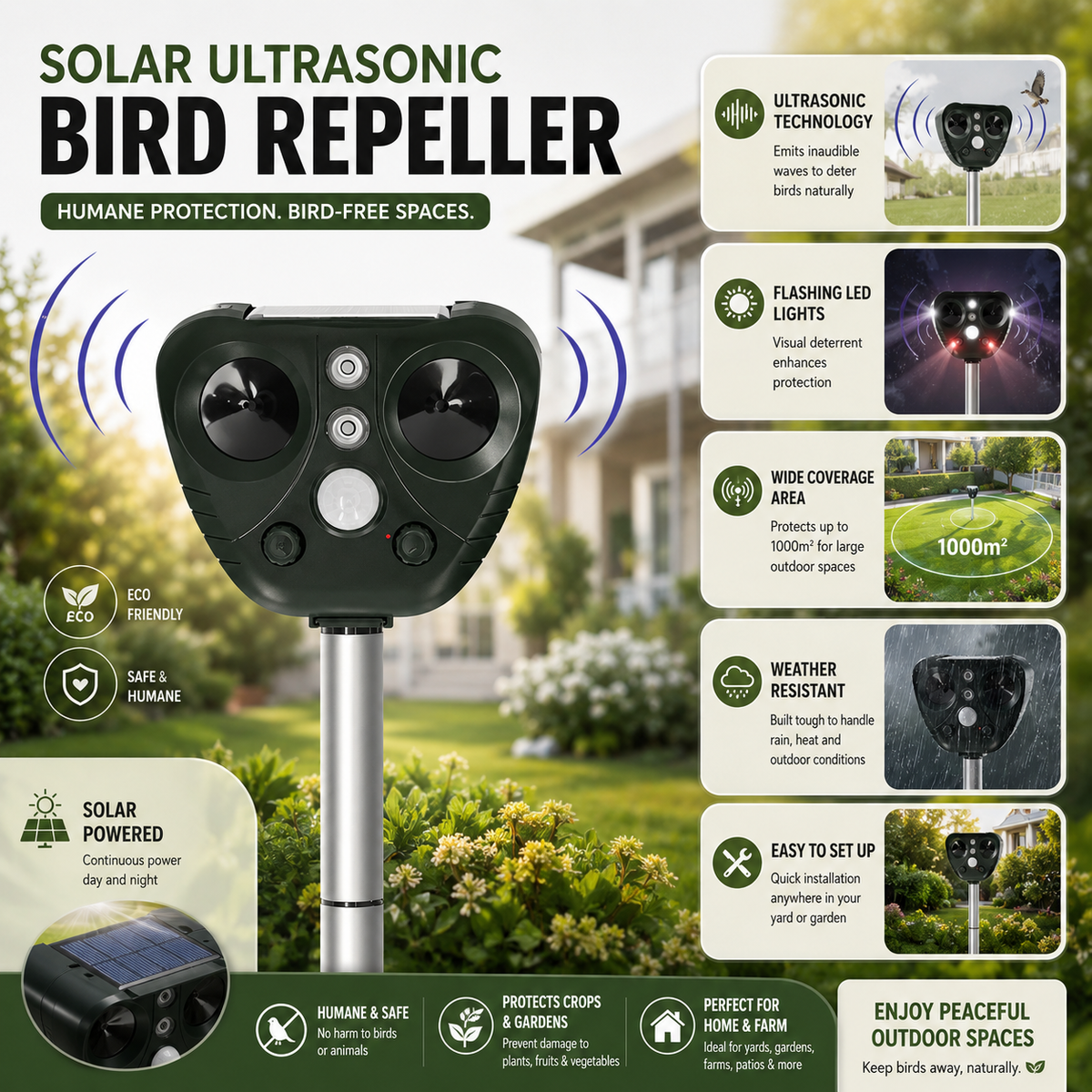 Dispositif solaire de jardin à cinq modes et détecteur