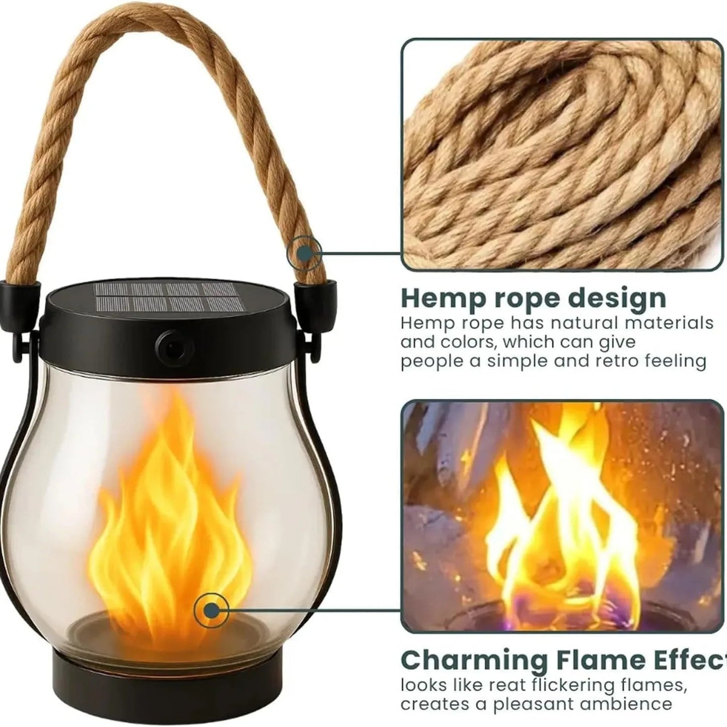 Lanterne solaire extérieure à effet flamme LED – image 6
