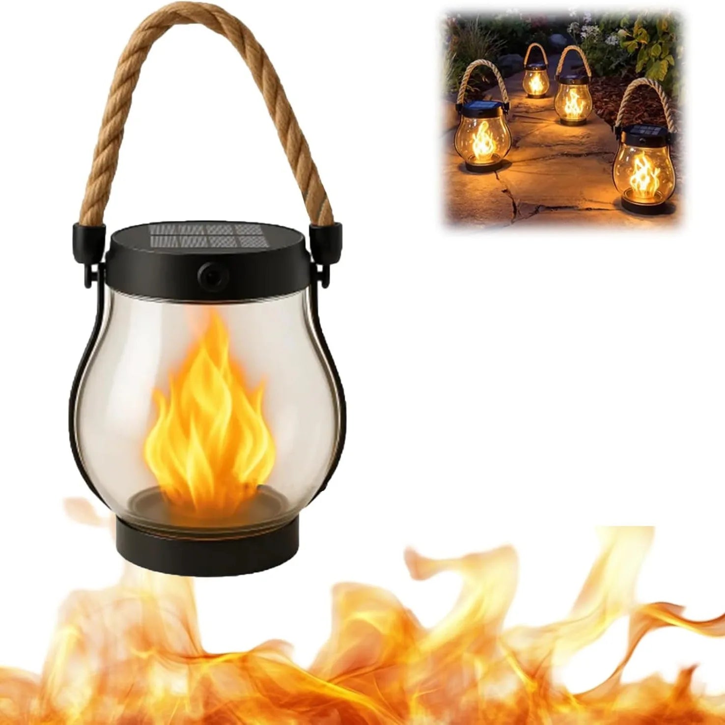 Lanterne solaire extérieure à effet flamme LED – image 8
