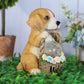 Figurine de chien solaire en résine avec LED