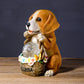 Figurine de chien solaire en résine avec LED