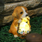 Figurine de chien solaire en résine avec LED