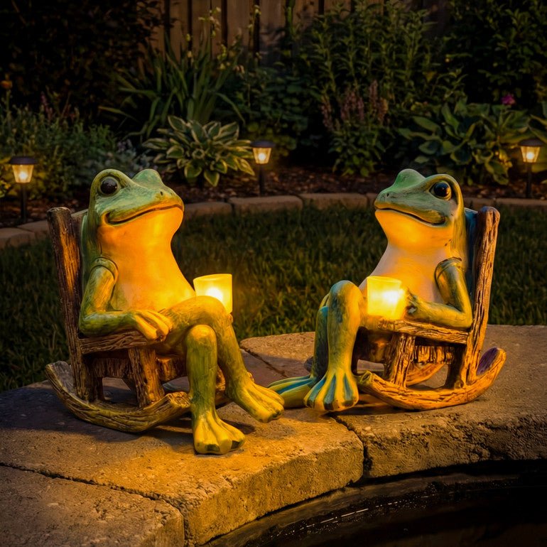 Figurine grenouille solaire lumineuse pour jardin