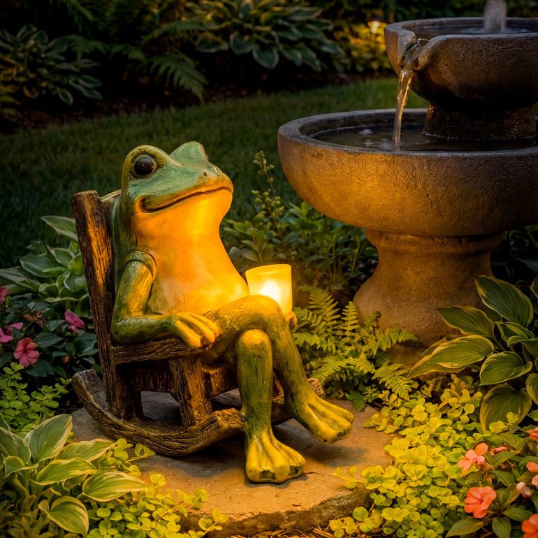 Figurine grenouille solaire lumineuse pour jardin