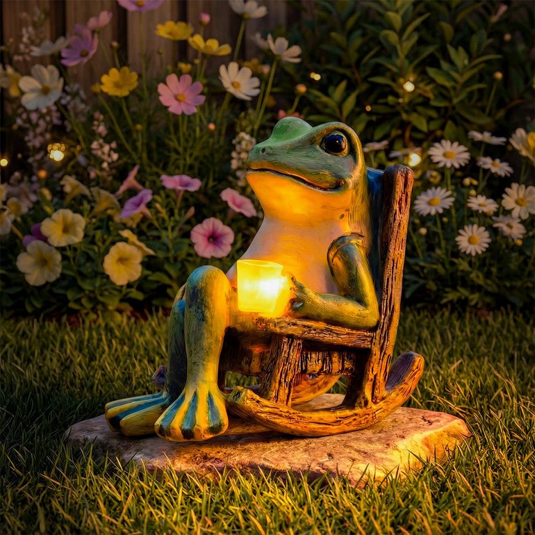 Figurine grenouille solaire lumineuse pour jardin