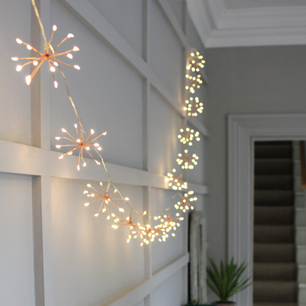 Guirlande LED à bouquets étoilés, lumière blanche chaude