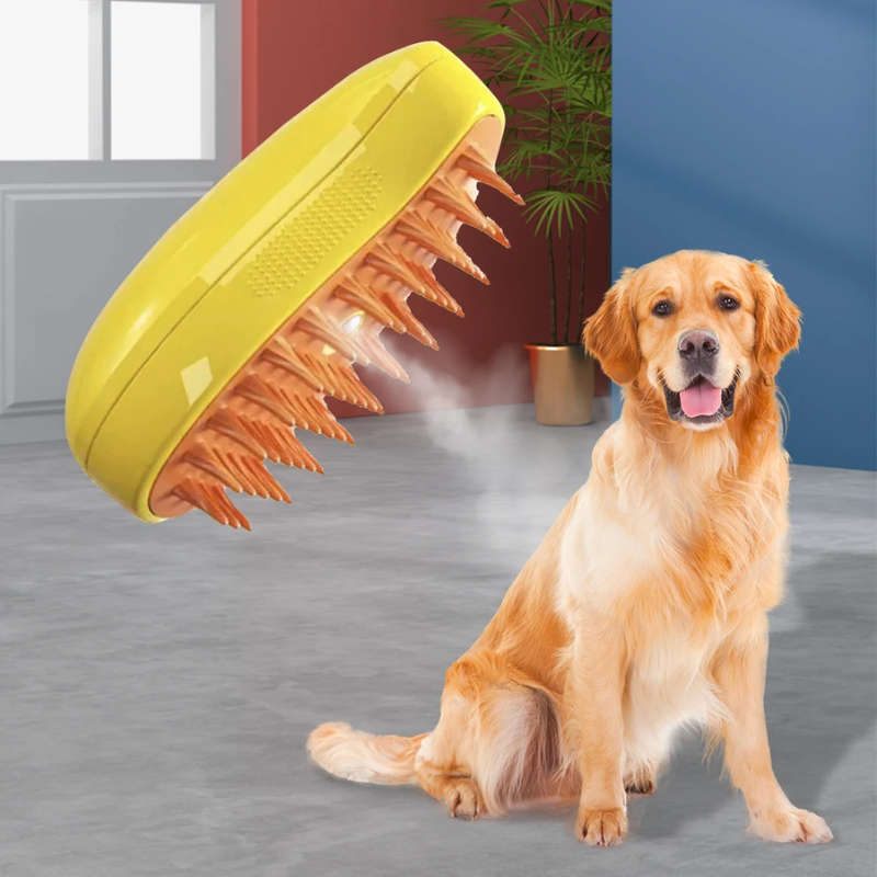Brosse de toilettage avec brumisation pour animaux