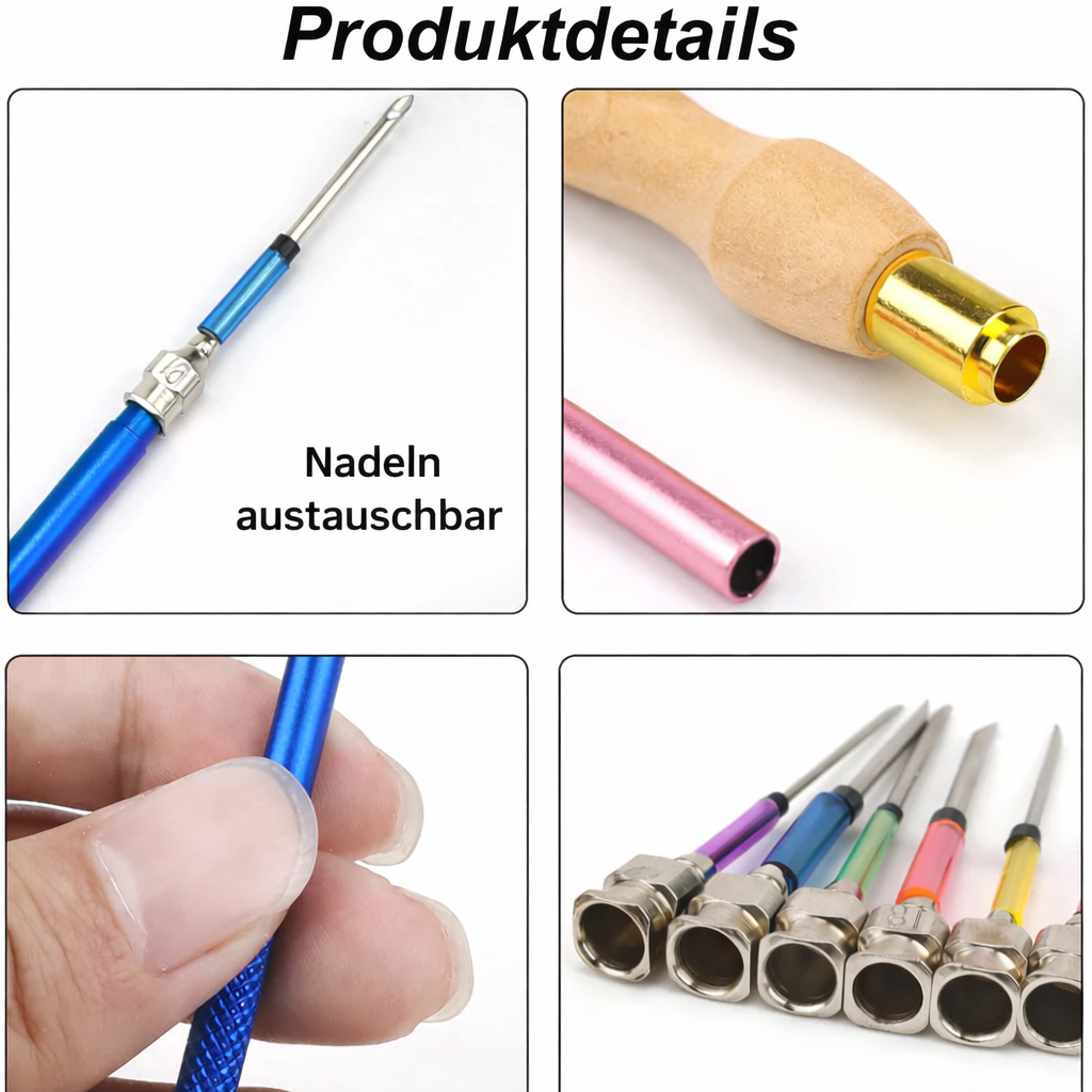Outil de broderie à manche en bois et aiguilles interchangeables