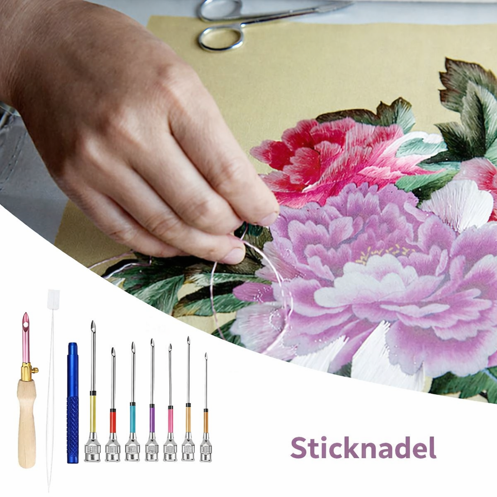 Outil de broderie à manche en bois et aiguilles interchangeables