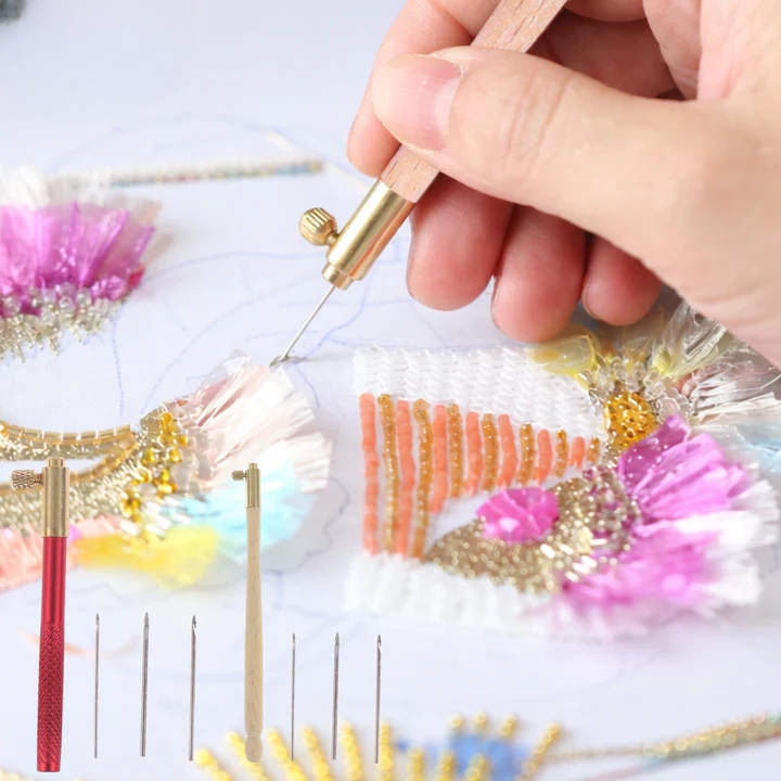Crochet de broderie avec 3 aiguilles interchangeables