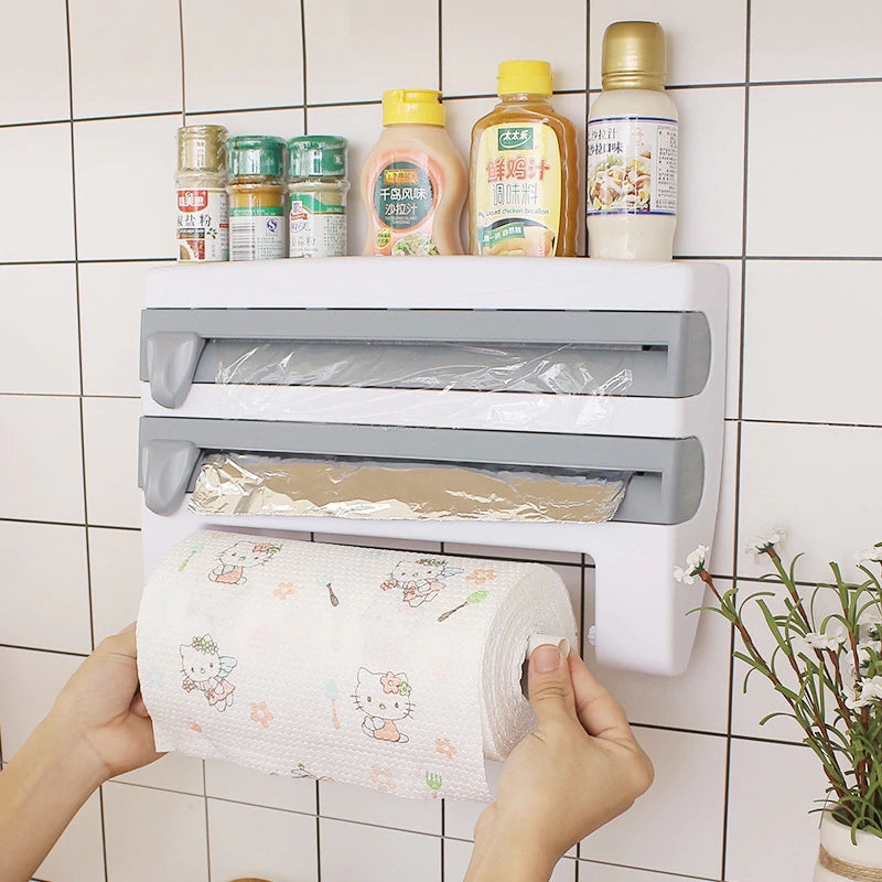Organiseur mural de cuisine pour rouleaux et films