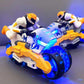 Moto jouet transformable en figurine à piles