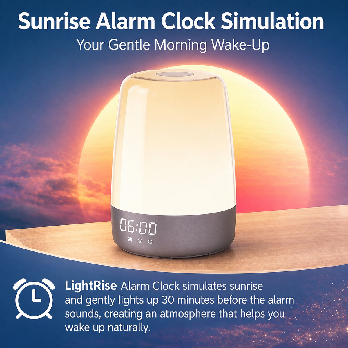 Réveil lumineux avec simulation de lever du soleil