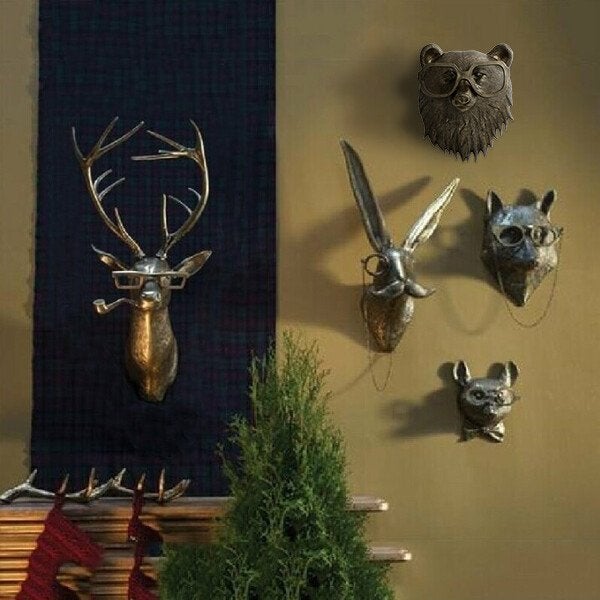 Tête d’animal décorative murale en résine peinte à la main