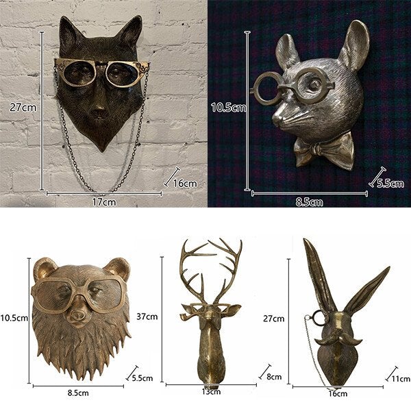 Tête d’animal décorative murale en résine peinte à la main