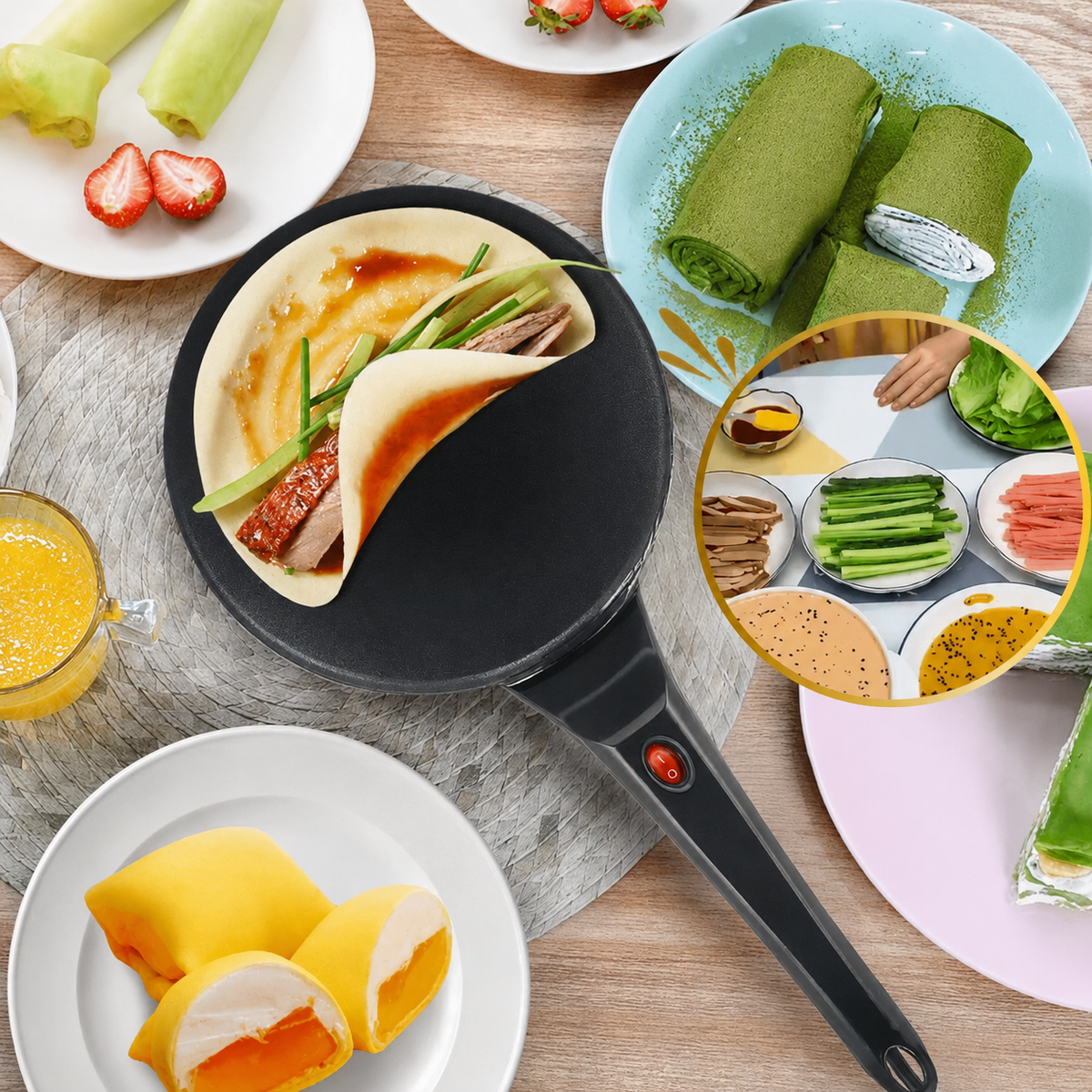 Crêpière électrique portable à surface antiadhésive