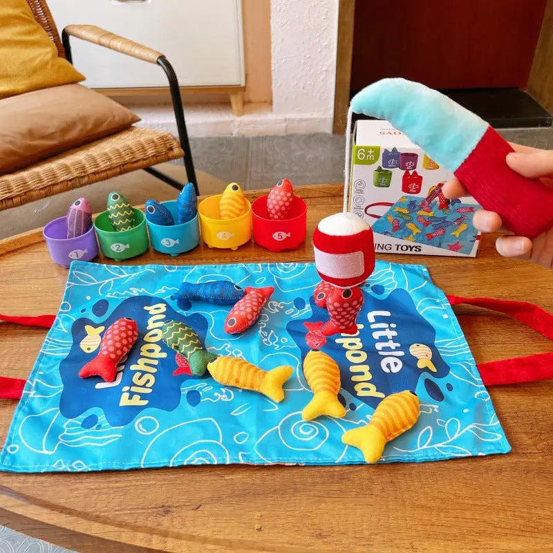 Jeu de pêche en tissu avec tapis pliable et gobelets