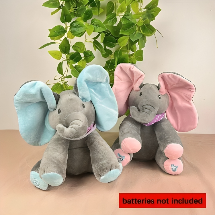 Peluche éléphant chantante avec jeu de cache-cache