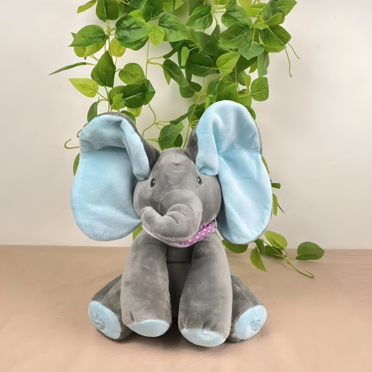 Peluche éléphant chantante avec jeu de cache-cache